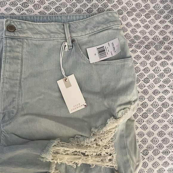 Good American The Bombshell Distressed Denim Shorts Sz 18 - Light Blue - Picture 2 of 10